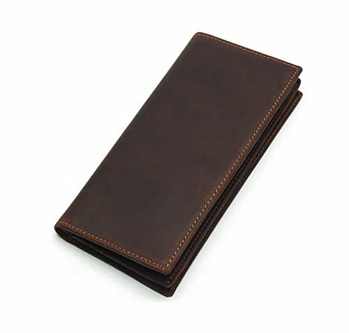 Men’s Vintage Brown Leather Bifold Wallet - Classic long wallet