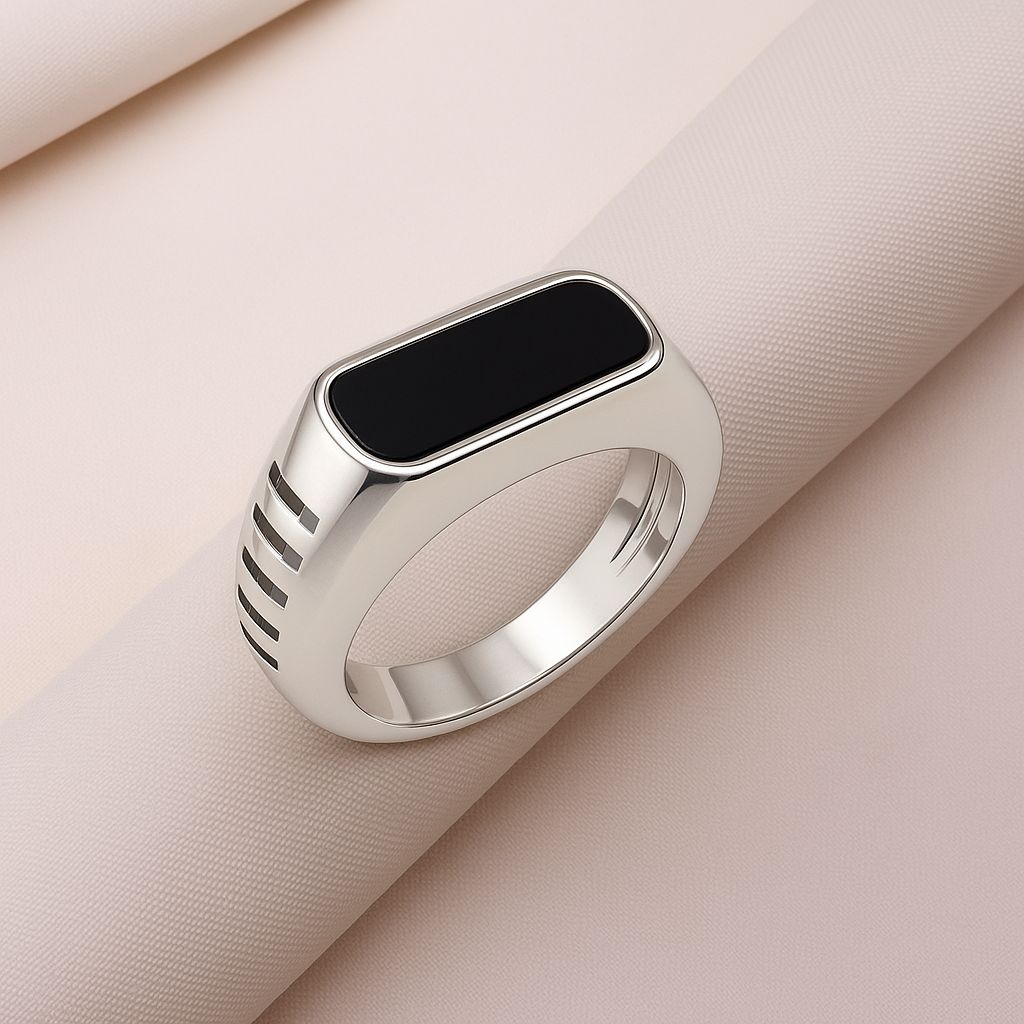 Elegant Silver Black Minimalist Signet Ring ā Unisex Fashion Ring šš¤