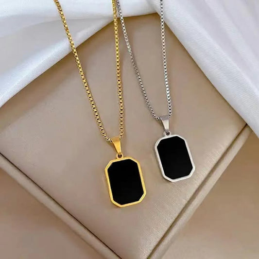 Elegant Black Rectangle Pendant Necklace – Fashion Chain for men & women 🖤✨